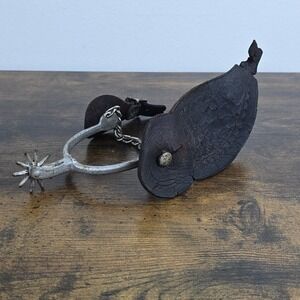 Vintage Western Cowboy Spur Leather Strap Chain Rowel Single Distressed